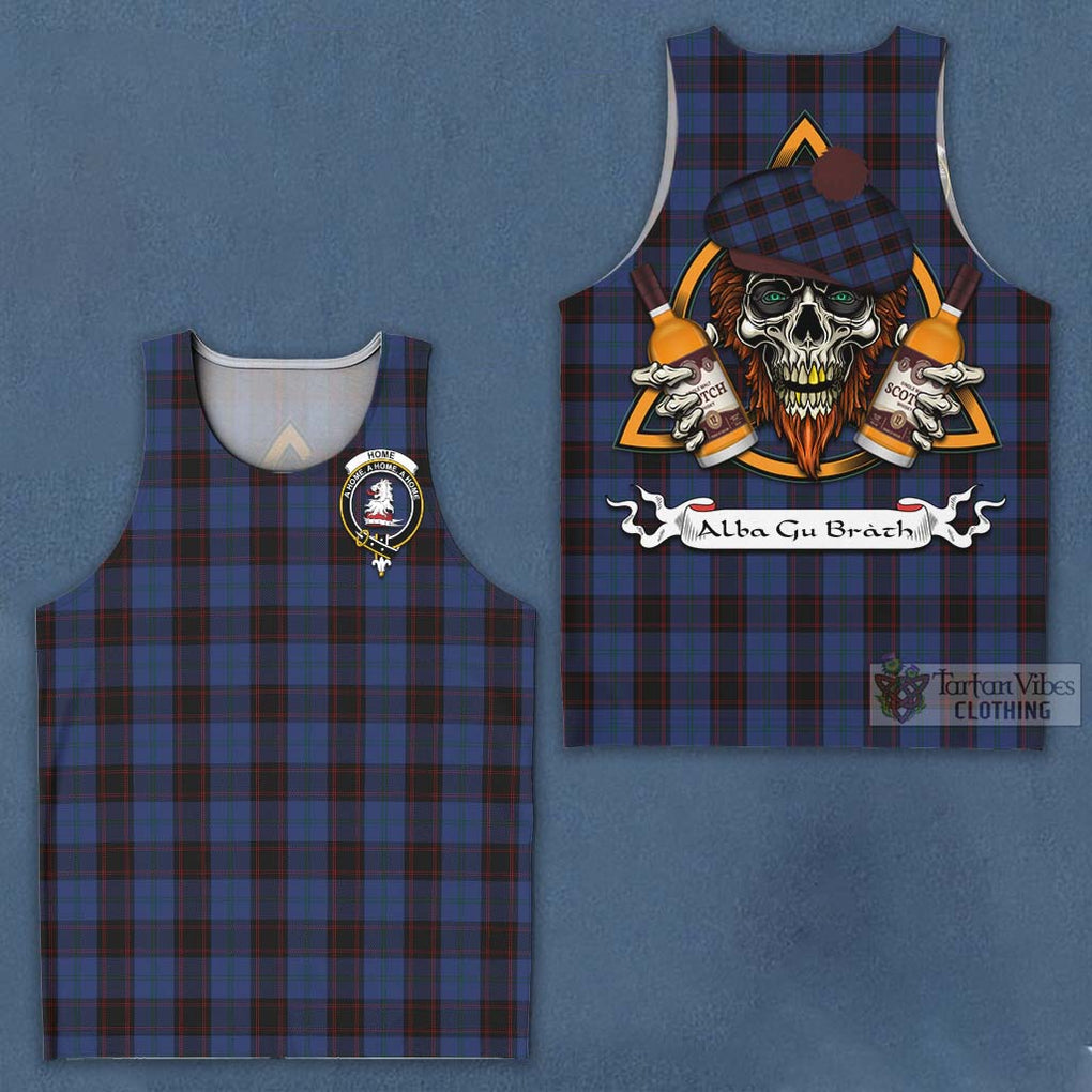 Tartan Vibes Clothing Home (Hume) Tartan Men's Tank Top with Family Crest and Bearded Skull Holding Bottles of Whiskey