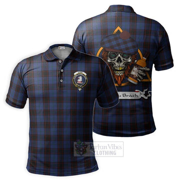 Tartan Vibes Clothing Home (Hume) Tartan Polo Shirt with Family Crest and Bearded Skull Holding Bottles of Whiskey