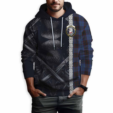 Tartan Vibes Clothing Home (Hume) Tartan Hoodie with Family Crest Cross Sword Thistle Celtic Vibes