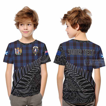 Tartan Vibes Clothing Home (Hume) Crest Tartan Kid T-Shirt with New Zealand Silver Fern Half Style