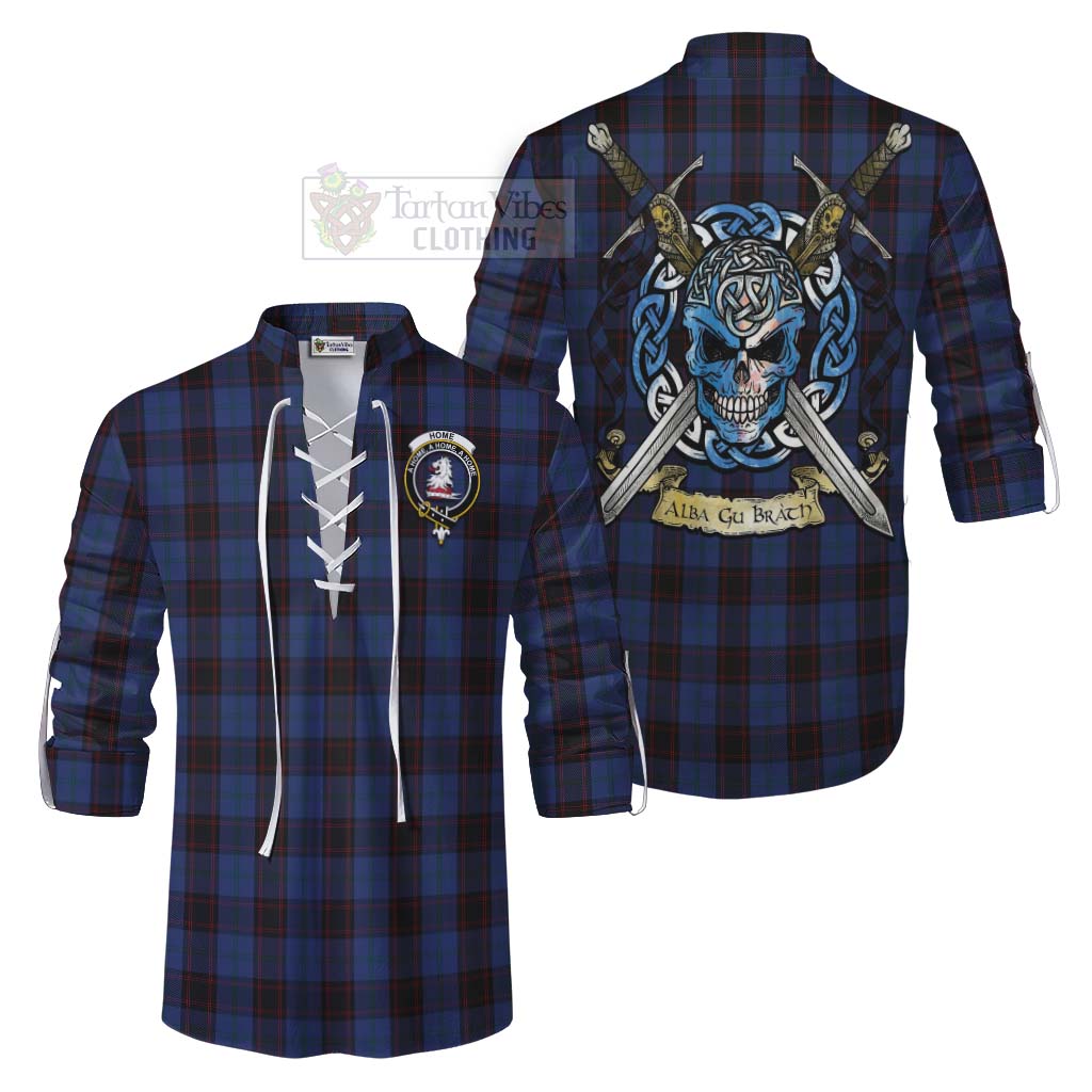 Tartan Vibes Clothing Home (Hume) Tartan Ghillie Kilt Shirt with Family Crest Celtic Skull Style