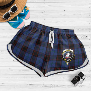 Home (Hume) Tartan Womens Shorts with Family Crest
