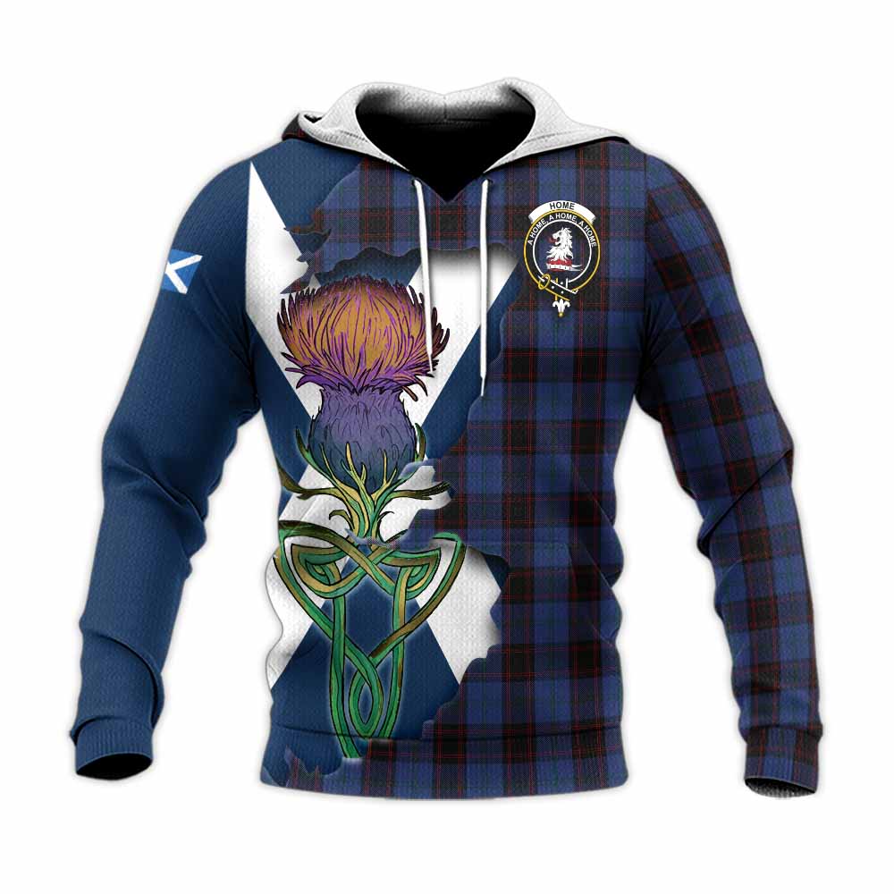 Tartan Vibes Clothing Home (Hume) Tartan Family Crest Knitted Hoodie Scottish Thistle Celtic Inspired