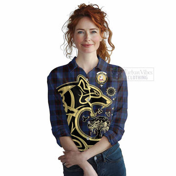 Tartan Vibes Clothing Home (Hume) Tartan Women's Casual Shirt with Family Crest Celtic Wolf Style
