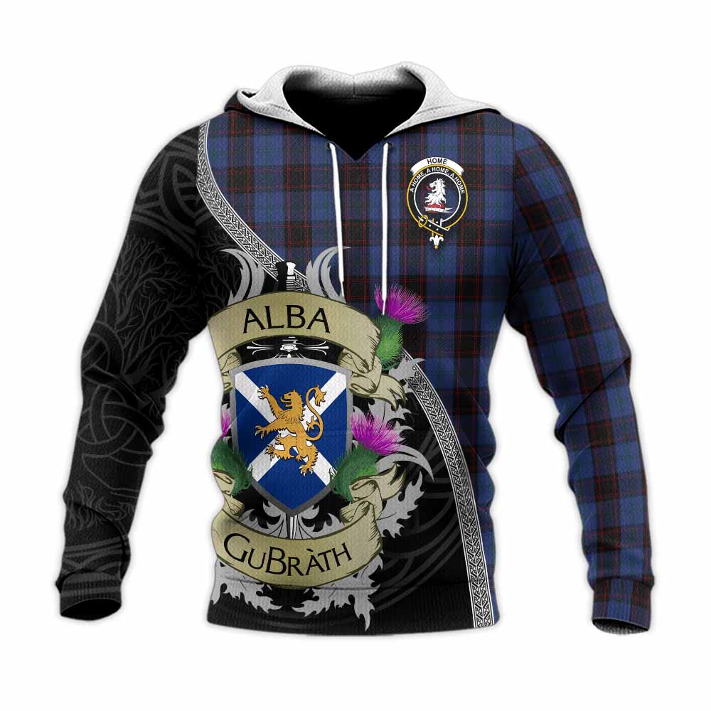Tartan Vibes Clothing Home (Hume) Tartan Family Crest Knitted Hoodie Lion Rampant Royal Thistle Shield Celtic Inspired