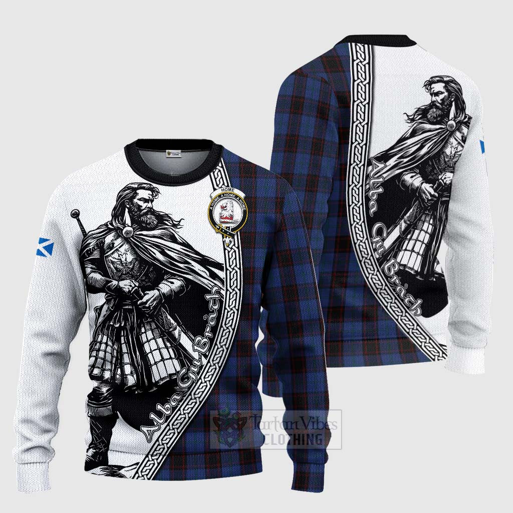 Tartan Vibes Clothing Home (Hume) Tartan Clan Crest Knitted Sweater with Highlander Warrior Celtic Style