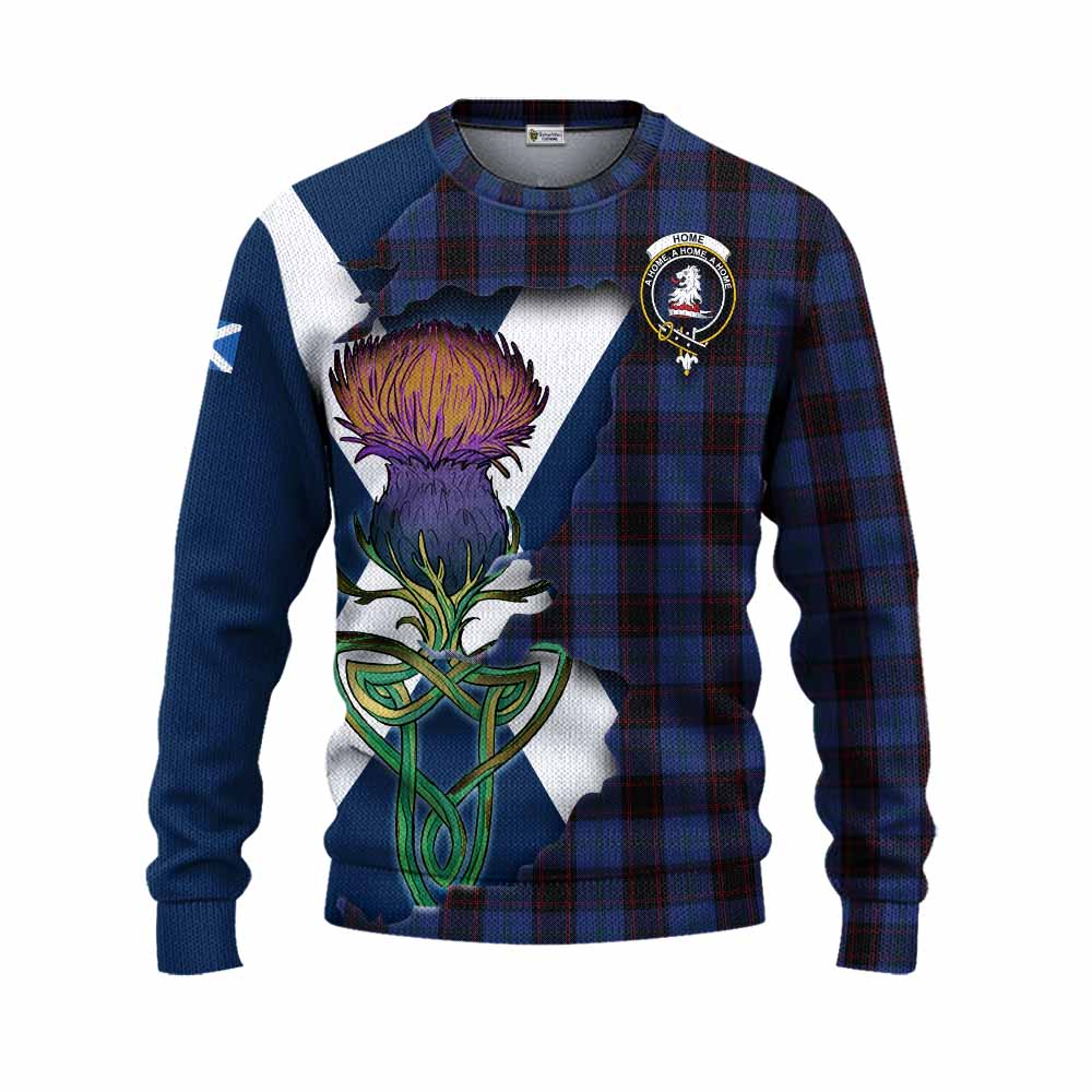 Tartan Vibes Clothing Home (Hume) Tartan Family Crest Knitted Sweater Scottish Thistle Celtic Inspired
