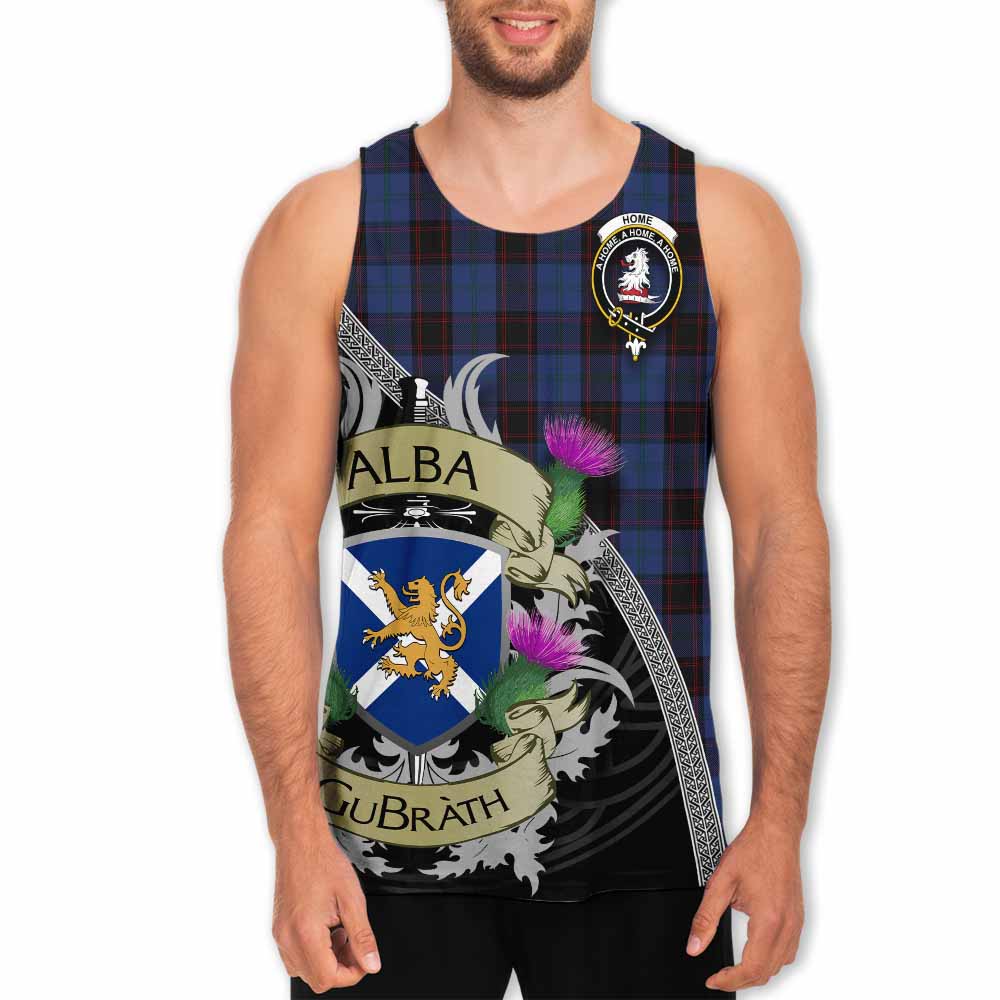 Tartan Vibes Clothing Home (Hume) Tartan Family Crest Men's Tank Top Lion Rampant Royal Thistle Shield Celtic Inspired
