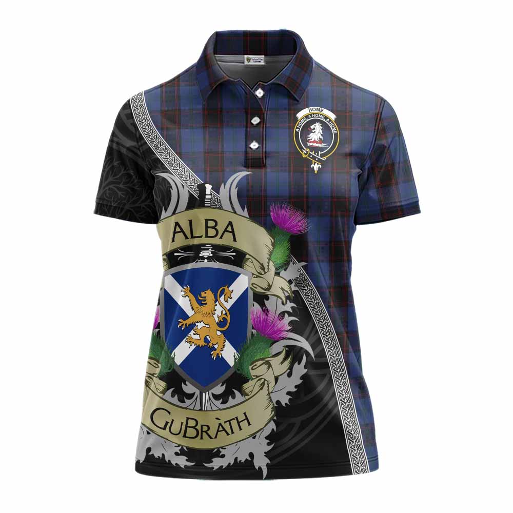 Tartan Vibes Clothing Home (Hume) Tartan Family Crest Women's Polo Shirt Lion Rampant Royal Thistle Shield Celtic Inspired