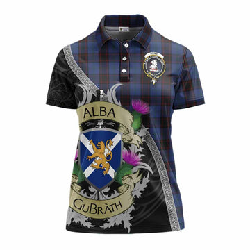 Home (Hume) Tartan Family Crest Women's Polo Shirt Lion Rampant Royal Thistle Shield Celtic Inspired
