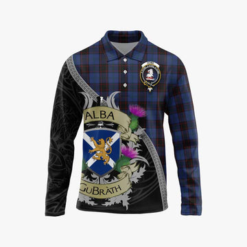 Tartan Vibes Clothing Home (Hume) Tartan Family Crest Long Sleeve Polo Shirt Lion Rampant Royal Thistle Shield Celtic Inspired