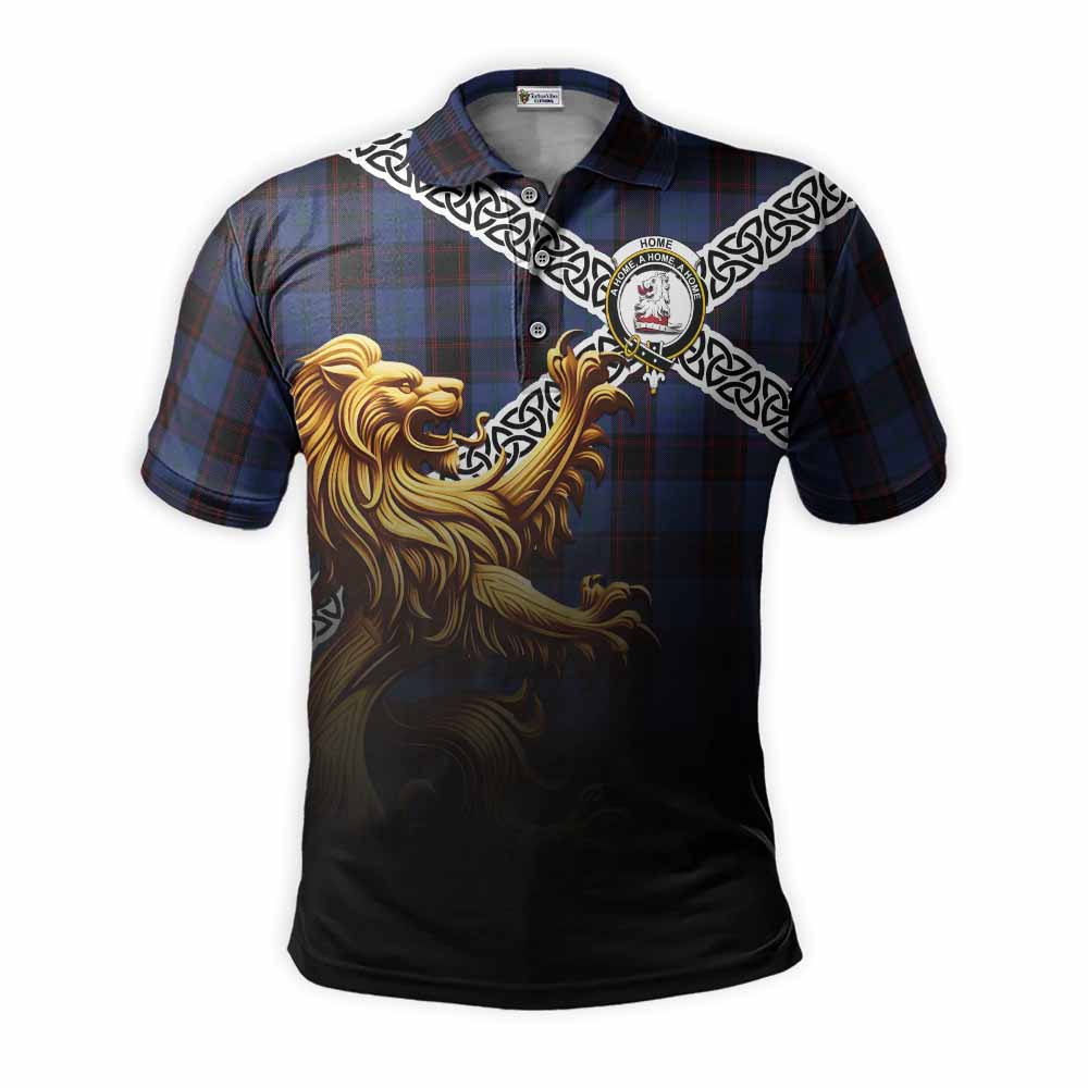 Tartan Vibes Clothing Home (Hume) Crest Tartan Polo Shirt with Golden Lion Emblem Celtic Style