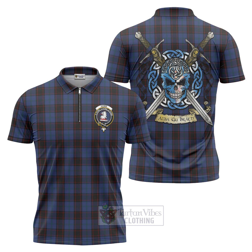 Tartan Vibes Clothing Home (Hume) Tartan Zipper Polo Shirt with Family Crest Celtic Skull Style