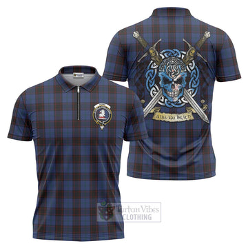 Tartan Vibes Clothing Home (Hume) Tartan Zipper Polo Shirt with Family Crest Celtic Skull Style