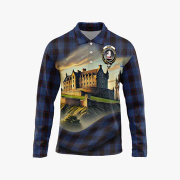 Tartan Vibes Clothing Home (Hume) Tartan Family Crest Long Sleeve Polo Shirt with Scottish Ancient Castle Style