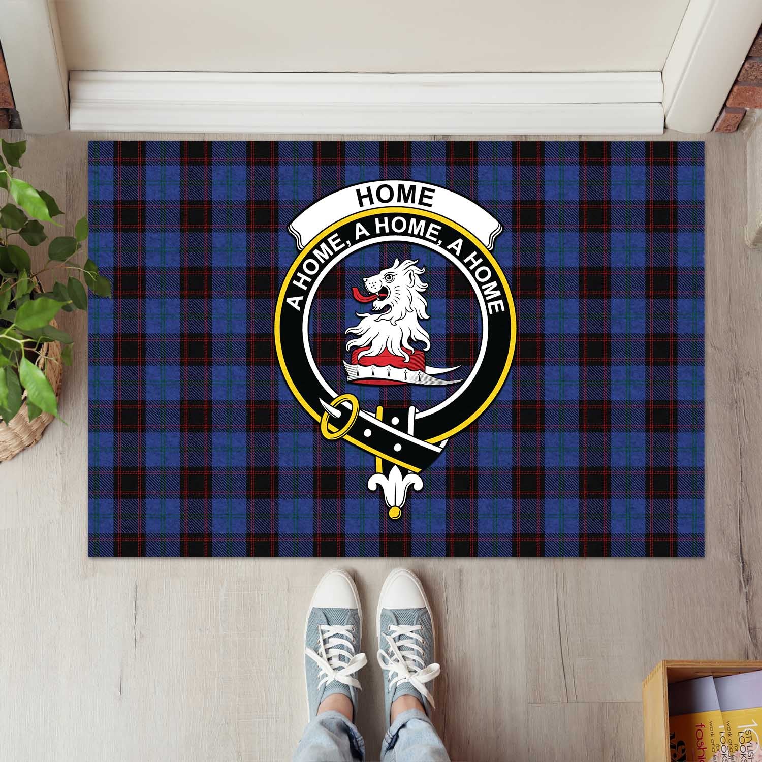 Home (Hume) Tartan Door Mat with Family Crest - Tartanvibesclothing