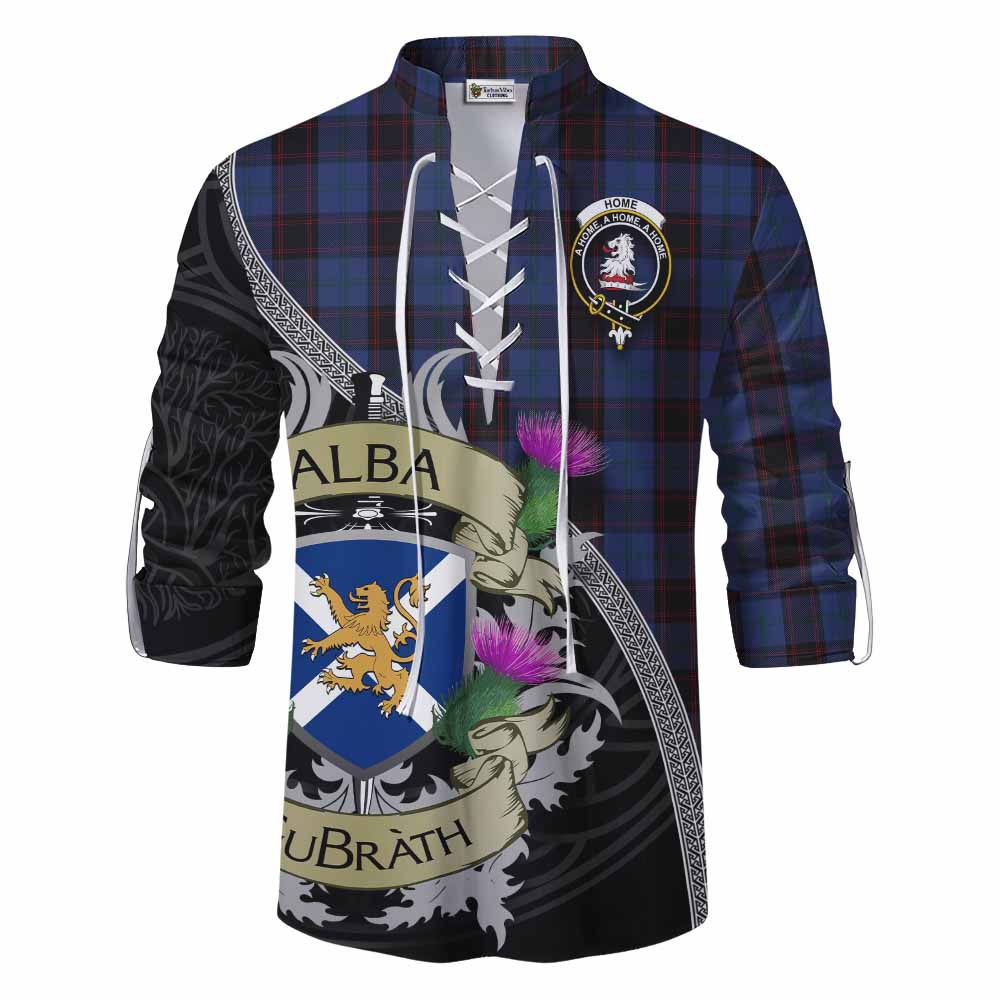 Tartan Vibes Clothing Home (Hume) Tartan Family Crest Ghillie Kilt Shirt Lion Rampant Royal Thistle Shield Celtic Inspired