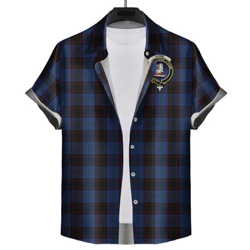 Home Tartan Short Sleeve Button Down Shirt with Family Crest