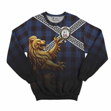Home (Hume) Crest Tartan Sweatshirt with Golden Lion Emblem Celtic Style