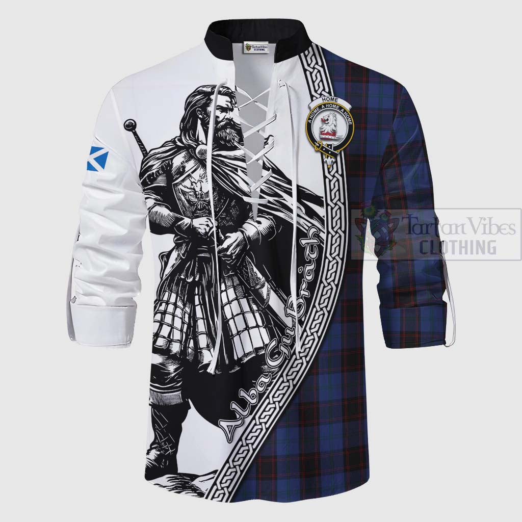 Tartan Vibes Clothing Home (Hume) Tartan Clan Crest Ghillie Kilt Shirt with Highlander Warrior Celtic Style