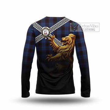 Tartan Vibes Clothing Home (Hume) Crest Tartan Long Sleeve T-Shirt with Golden Lion Emblem Celtic Style