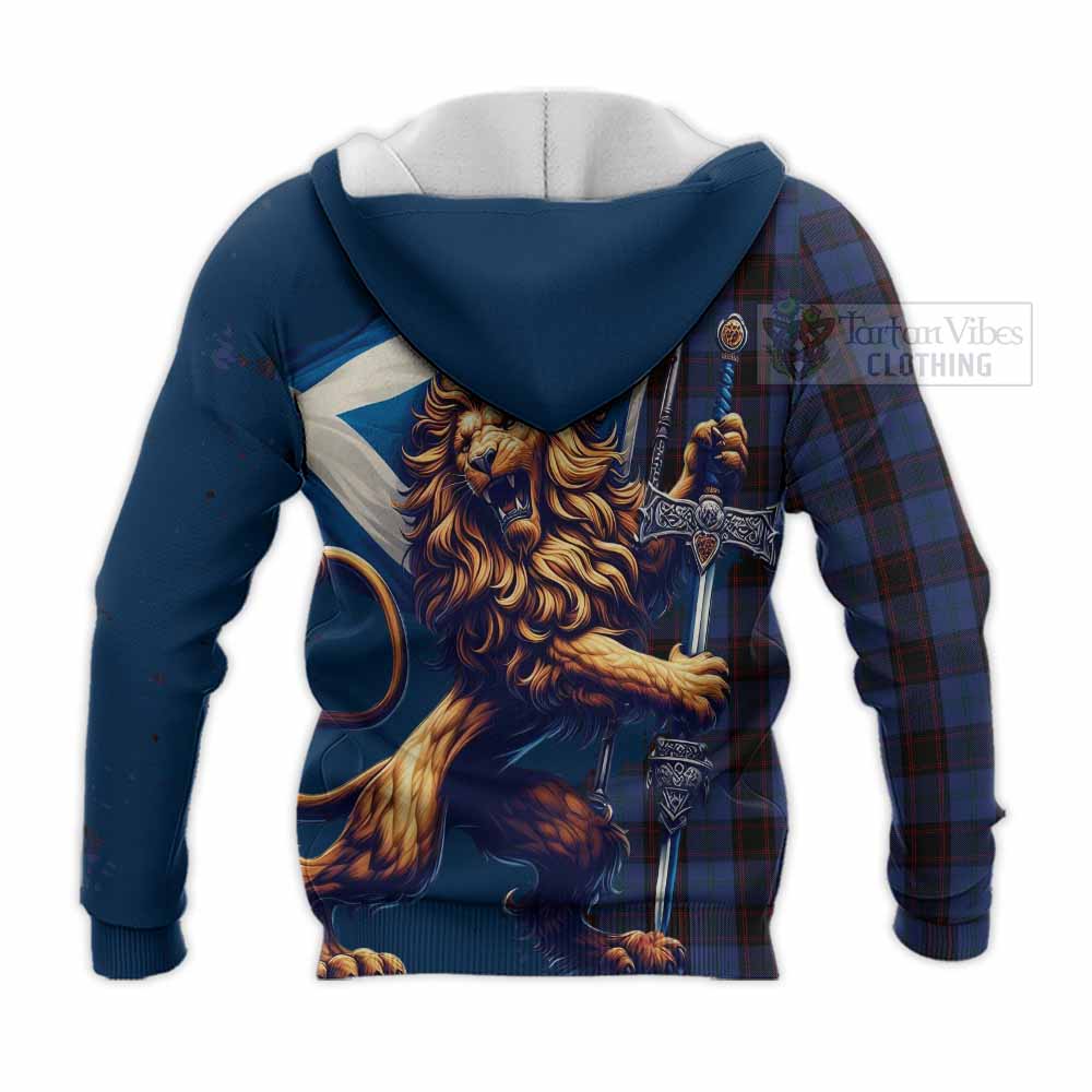 Tartan Vibes Clothing Home (Hume) Tartan Family Crest Knitted Hoodie with Scottish Majestic Lion
