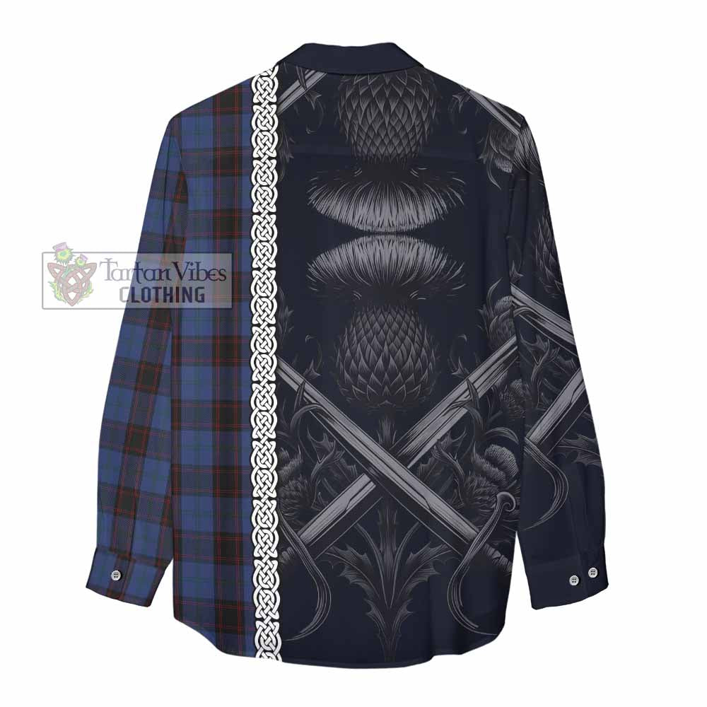 Tartan Vibes Clothing Home (Hume) Tartan Women's Casual Shirt with Family Crest Cross Sword Thistle Celtic Vibes
