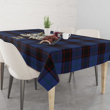 Home Tartan Tablecloth with Clan Crest and the Golden Sword of Courageous Legacy