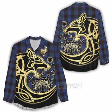 Tartan Vibes Clothing Home (Hume) Tartan Women's Casual Shirt with Family Crest Celtic Wolf Style
