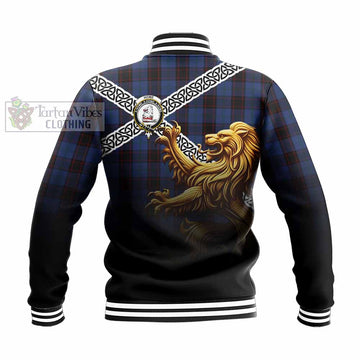 Home (Hume) Crest Tartan Baseball Jacket with Golden Lion Emblem Celtic Style