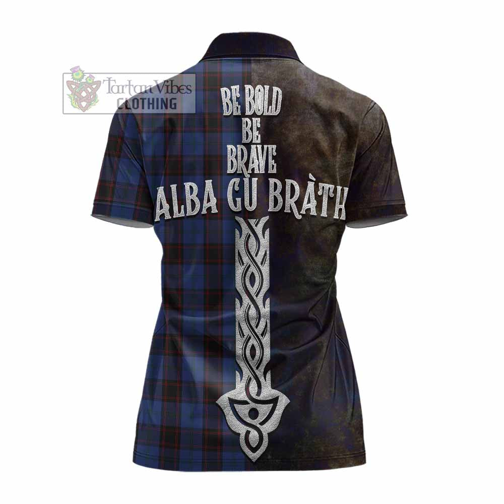 Tartan Vibes Clothing Home (Hume) Tartan Family Crest Women's Polo Shirt Alba Gu Brath Be Brave Lion Ancient Style