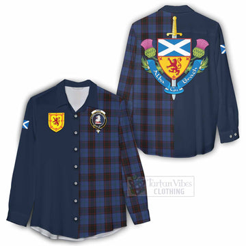 Tartan Vibes Clothing Home (Hume) Tartan Women's Casual Shirt Alba with Scottish Lion Royal Arm Half Style