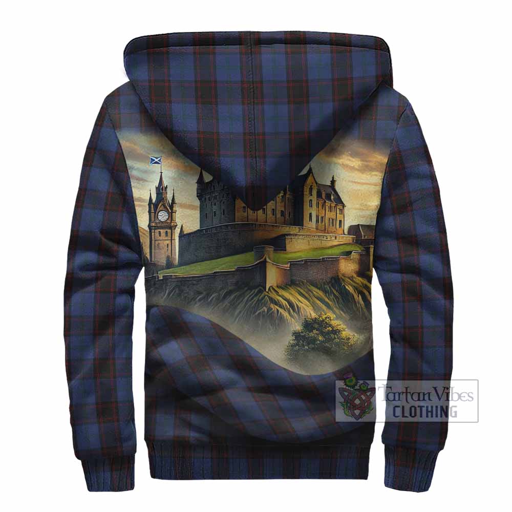 Tartan Vibes Clothing Home (Hume) Tartan Family Crest Sherpa Hoodie with Scottish Ancient Castle Style