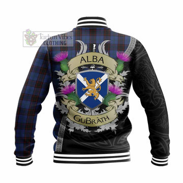 Tartan Vibes Clothing Home (Hume) Tartan Family Crest Baseball Jacket Lion Rampant Royal Thistle Shield Celtic Inspired