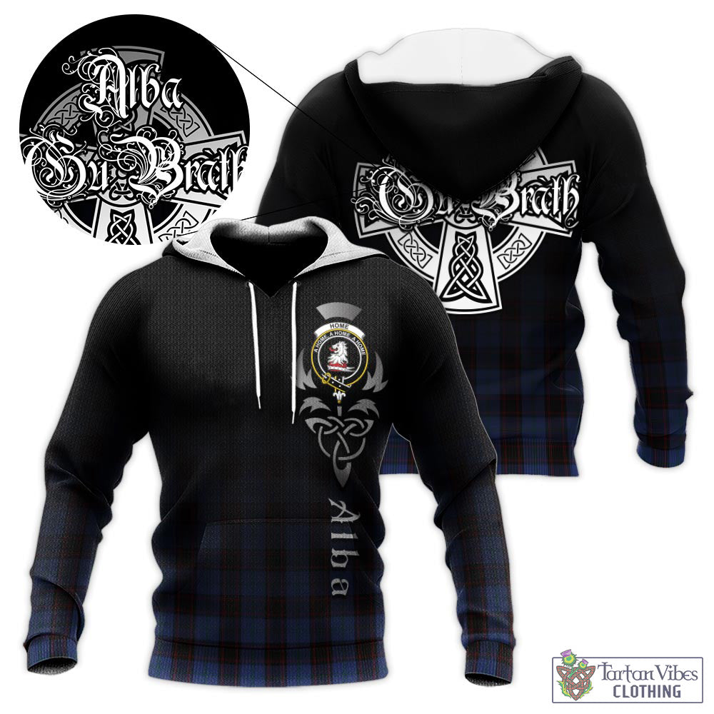 Tartan Vibes Clothing Home (Hume) Tartan Knitted Hoodie Featuring Alba Gu Brath Family Crest Celtic Inspired