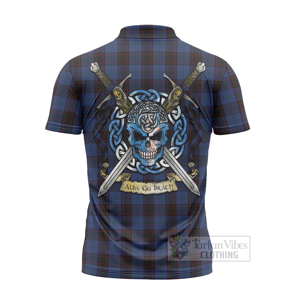 Tartan Vibes Clothing Home (Hume) Tartan Zipper Polo Shirt with Family Crest Celtic Skull Style