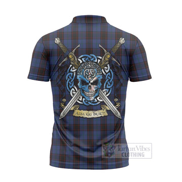 Tartan Vibes Clothing Home (Hume) Tartan Zipper Polo Shirt with Family Crest Celtic Skull Style