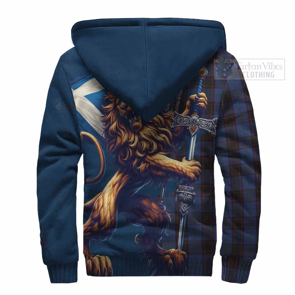 Tartan Vibes Clothing Home (Hume) Tartan Family Crest Sherpa Hoodie with Scottish Majestic Lion