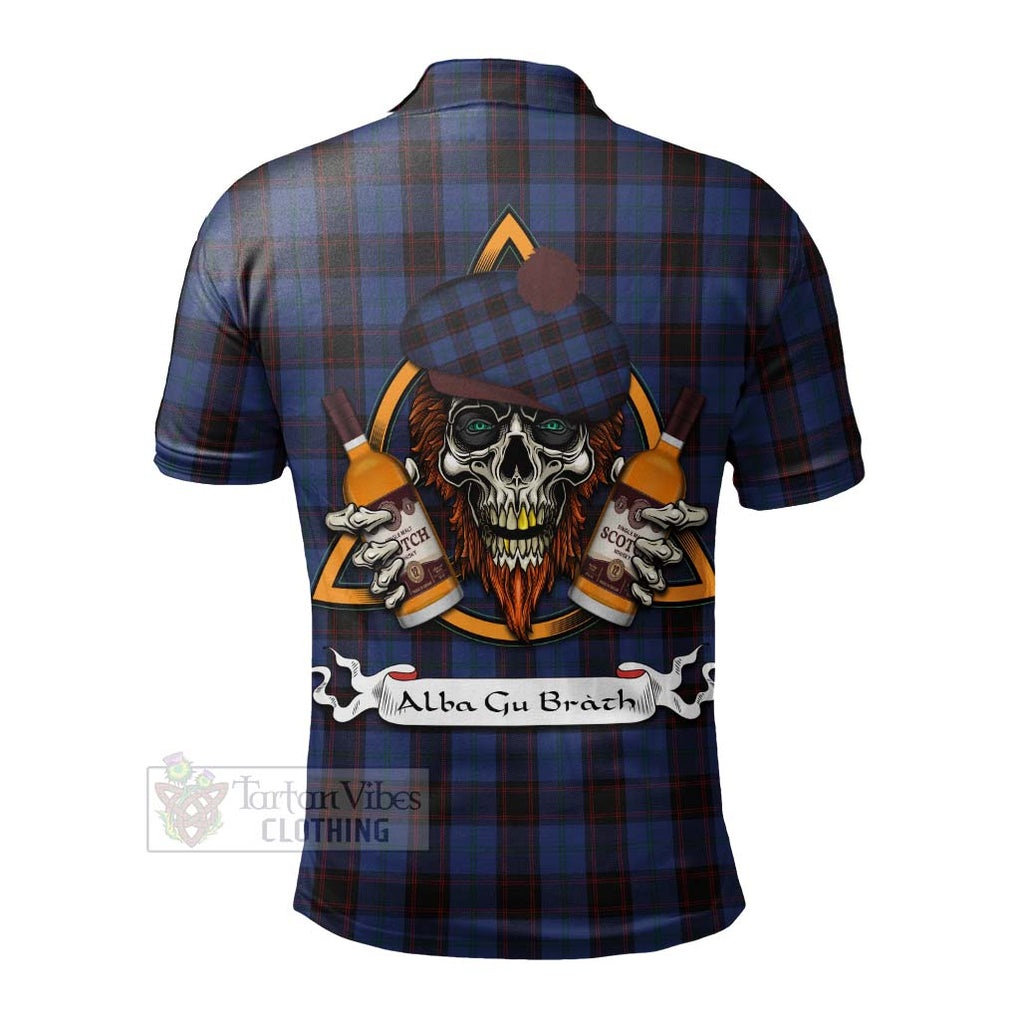 Tartan Vibes Clothing Home (Hume) Tartan Polo Shirt with Family Crest and Bearded Skull Holding Bottles of Whiskey