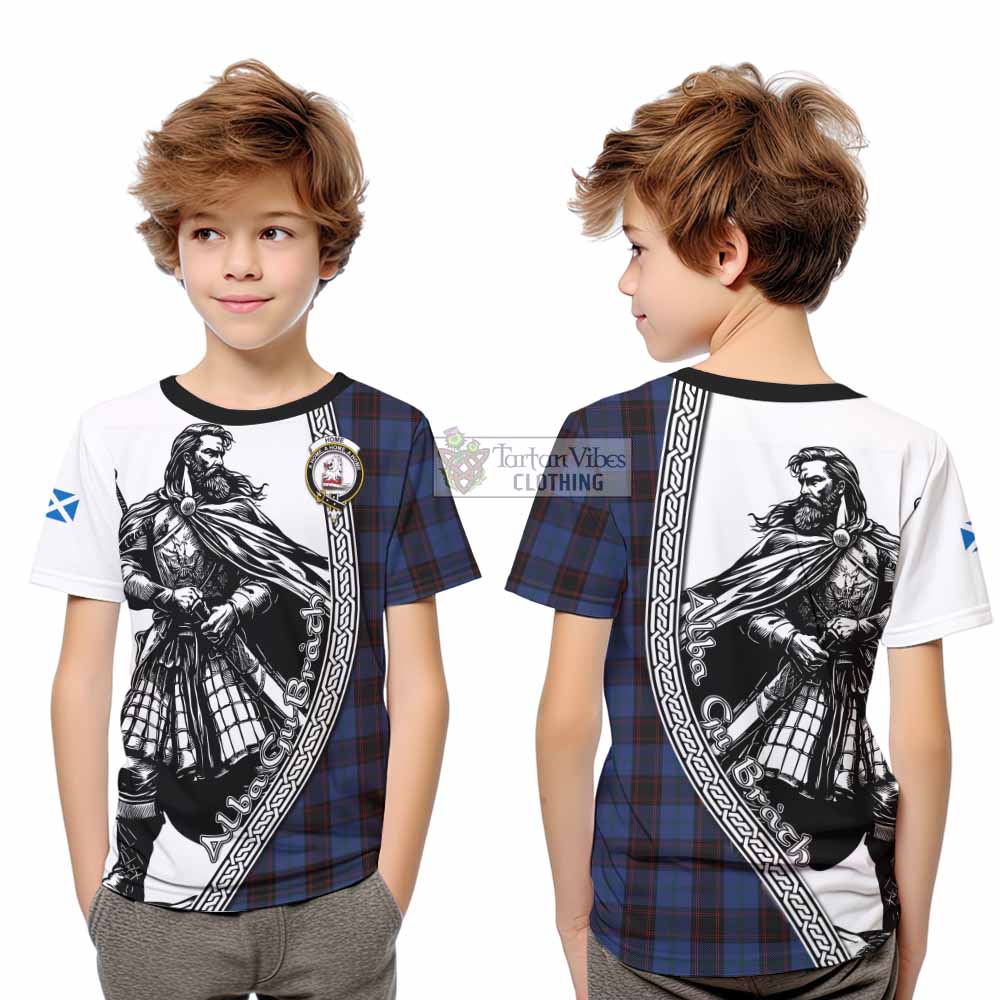 Home (Hume) Tartan Clan Crest Kid T-Shirt with Highlander Warrior Celtic Style