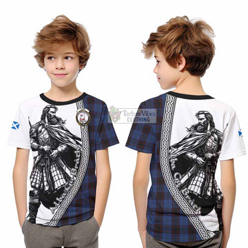 Home (Hume) Tartan Clan Crest Kid T-Shirt with Highlander Warrior Celtic Style