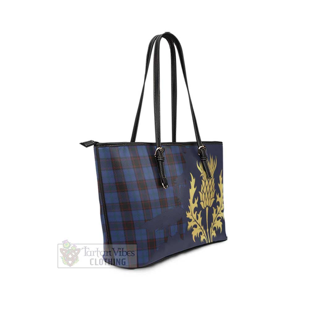 Tartan Vibes Clothing Home (Hume) Tartan Leather Tote Bag Gold Thistle Style
