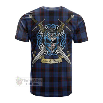 Tartan Vibes Clothing Home (Hume) Tartan Cotton T-shirt with Family Crest Celtic Skull Style