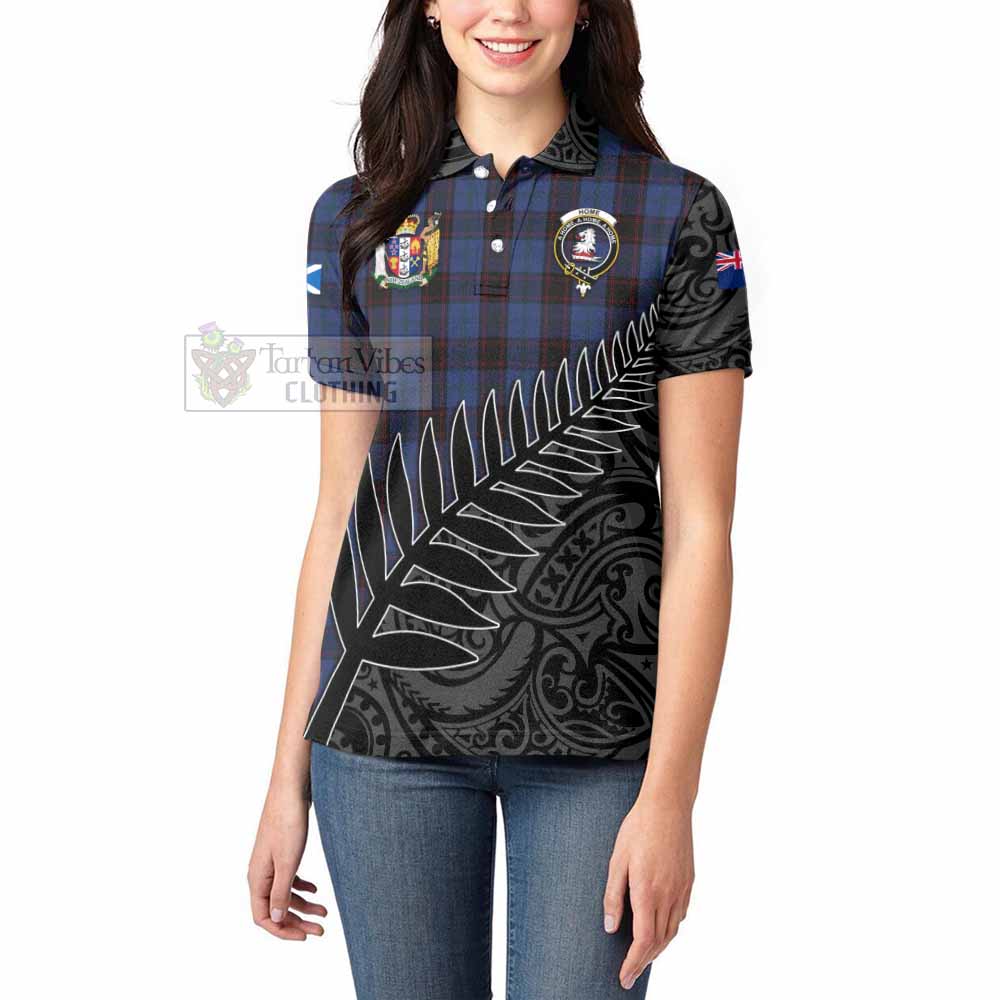 Tartan Vibes Clothing Home (Hume) Crest Tartan Women's Polo Shirt with New Zealand Silver Fern Half Style