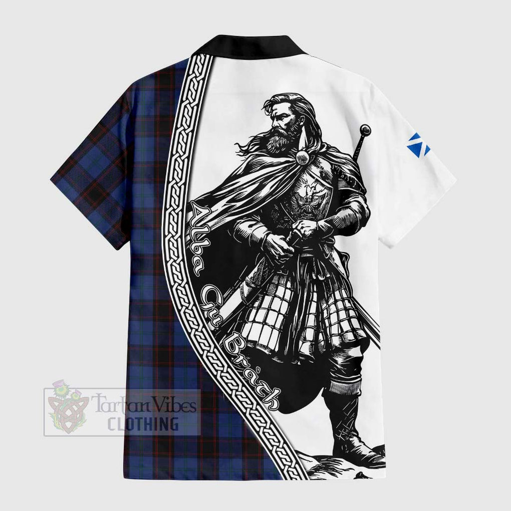 Tartan Vibes Clothing Home (Hume) Tartan Clan Crest Short Sleeve Button Shirt with Highlander Warrior Celtic Style