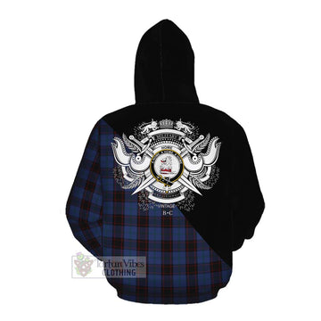 Tartan Vibes Clothing Home (Hume) Tartan Cotton Hoodie with Family Crest and Military Logo Style
