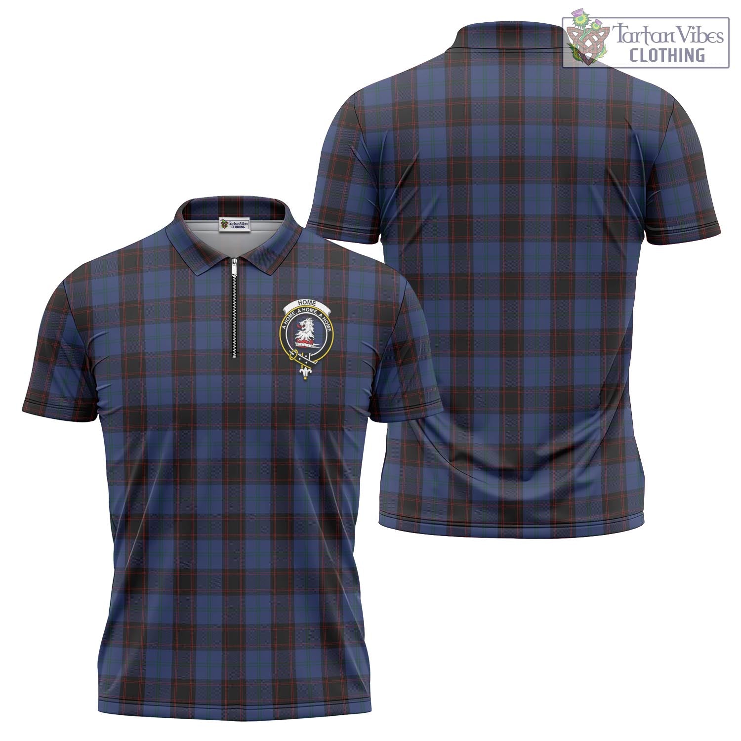 Tartan Vibes Clothing Home (Hume) Tartan Zipper Polo Shirt with Family Crest