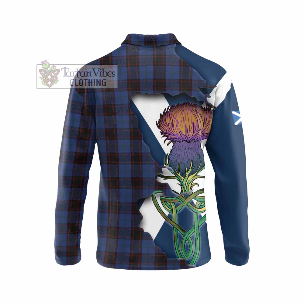 Tartan Vibes Clothing Home (Hume) Tartan Family Crest Long Sleeve Polo Shirt Scottish Thistle Celtic Inspired