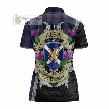 Home (Hume) Tartan Family Crest Women's Polo Shirt Lion Rampant Royal Thistle Shield Celtic Inspired