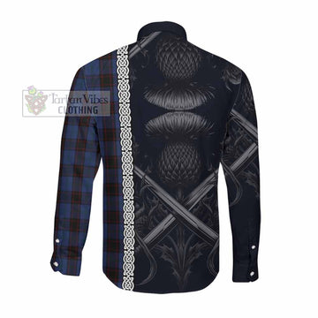 Home (Hume) Tartan Long Sleeve Button Shirt with Family Crest Cross Sword Thistle Celtic Vibes